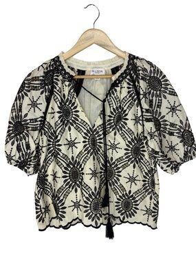 Allison New York Ivory Peasant Blouse with Black Embroidery small